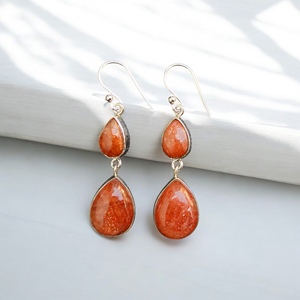 Elegant 925 Sterling Silver Gemstone <b>Dangle</b> <b>Earrings</b> High Quality Sunstone Mixed Diamond <b>Pearl</b> Gold Plated Trendy for Parties - Product Image 2