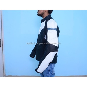 Chaqueta de Motocicleta de Cuero Azul y Blanco Unisex Premium, Ignífuga, Talla Grande, OEM Racing, con Características Impermeables y Resistentes al Viento - Product Image 3