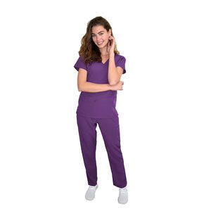 Ensembles uniformes d'allaitement à col en V pour femmes vente en gros de vêtements d'hôpital extensibles en coton polyester denim pour les professionnels de la santé - Product Image 1