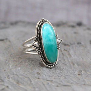 แหวนอะเมโซไนต์ธรรมชาติขายส่งจากโรงงาน เงินแท้ 925 ทำมือ พลอยทรงรี 10x18 มม. เครื่องประดับสไตล์โบฮีเมียนสำหรับวันครบรอบ - Product Image 2