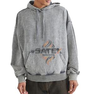 Sweat-shirts à capuche unisexes en gros, lavage à l'acide, surdimensionnés, vintage, en polyester/coton, molleton, pull-over, OEM personnalisé, poche d'hiver - Product Image 1