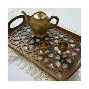 Ensemble de plateau de service en bois de vente en gros avec forme rectangulaire et poignée solide derniers plateaux de service conçus - Product Image 1