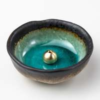 Coffret Cadeau d'Encens Traditionnel - Mélange Bois de Santal et Sauge Blanche - Bâtonnets d'Encens - Mini Porte-Encens en Céramique/Laiton Aquamarine - Japon