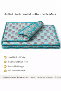 Manteles Individuales de Algodón Estampados con Bloques Acolchados Reversibles con Diseño Extraíble para Decoración del Hogar en Diwali y Cafeterías - Product Image 6