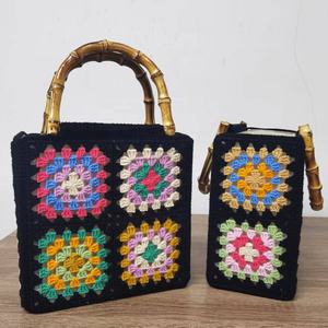 Handmade Premium Women's Crochet Cotton <b>Cord</b> Embroidery Leather Satchel Letter Open Closure Wholesale Prices for Girls - Product Image 2