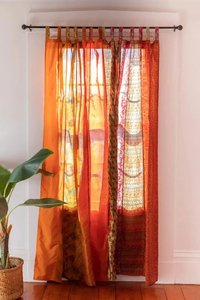 Indien fait à la main Boho Vintage soie Sari tissu coton Hippie chambre décor Patchwork fenêtre rideaux décoratif Style bohème - Product Image 5