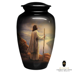 Handcrafted Aluminum Cremation <b>Urn</b> Jesus Engraved Cremation <b>Urns</b> | Meena Coating | Leak-Proof Design (Keepsake & <b>Large</b> Options) - Product Image 2