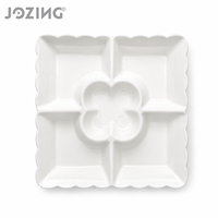 Assiette de service en porcelaine JOZING à 5 compartiments, noire et blanche, à bords festonnés, pour les dîners de fête