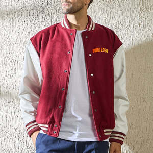 Chaqueta Varsity para Hombre, Diseño Nuevo, 100% Lana, Talla Grande, Mangas de Cuero Blanco, Cuello Acanalado, Cierre de Botones, para Uso Casual en Invierno - Product Image 2