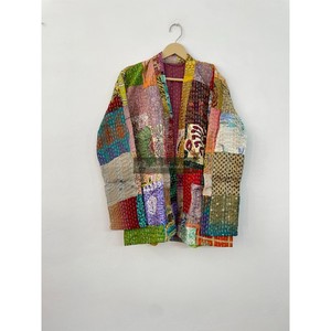 เข็มขัดเสื้อโค้ทสำหรับผู้หญิงเสื้อแจ็กเก็ตสำหรับฤดูหนาวผ้าคอตตอนสไตล์ฮิปปี้สไตล์กิโมโนงานเย็บปะทำด้วยมือ - Product Image 2