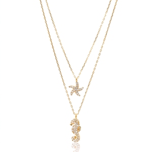 Collier multicouche en forme de hippocampe et d'étoile, en argent Sterling 925, fait à la main, pour femmes, vente en gros - Product Image 2