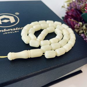 Misbaha en ambre blanc de la Baltique, petites perles en forme de baril, perles de prière islamiques naturelles - Product Image 1