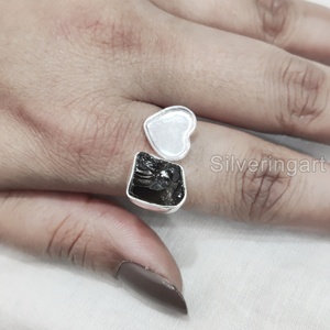 Bague pour femme en pierre brute, quartz fumé naturel brut de qualité AAA, forme cœur, ajustable, cadeau de Noël, en argent sterling 925 - Product Image 4