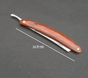 Navaja de afeitar plegable J2 de acero inoxidable aceptada con logotipo personalizado con mango de madera, maquinilla de afeitar de barbero de borde recto - Product Image 2