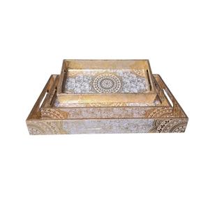 Plateau de rangement en bois élégant à un niveau Plateau de service alimentaire pour la cuisine et le salon pour la vaisselle et les boissons - Product Image 1