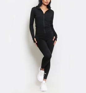 Women's Zip-Front Long Sleeve Gym Set with Leggings Sporty Zipper-Up Jacket <b>Top</b> and Yoga Leggings for Workout and Fitness - Product Image 6