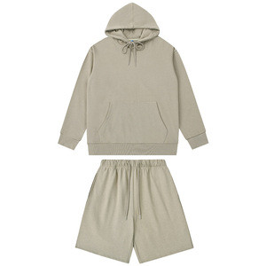 Conjunto de pantalones cortos con capucha para hombre de peso pesado de alta calidad 100% Jersey de algodón Sudadera con capucha de rizo francés logotipo personalizado bordado impreso - Product Image 4