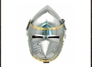 Casque en métal Armure de chevalier médiéval Conception en acier durable Équipement de protection de reproduction historique authentique pour Cosplay - Product Image 2