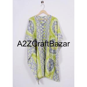 Vestido Kaftan Corto 100% Algodón Puro para Mujer, Estilo Bohemio, Estampado Floral, para Playa, Verano, Informal, Ligero, Lavable, Primavera, Cómodo - Product Image 6