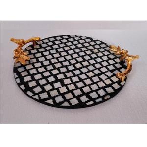 ถาดเสิร์ฟหอยมุกทนทานเป็นมิตรกับสิ่งแวดล้อมพร้อมลวดลายเรขาคณิตและที่จับถาดตกแต่งช่างฝีมือ - Product Image 6