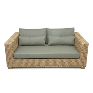 Natural Woven <b>Rattan</b> Outdoor 2 Seater <b>Sofa</b> Grey Cushion Wide Track Arm Loveseat Patio Setup Decor Pure Art Room Design - Product Image 1