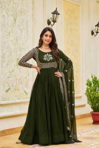 Dernière Designer Faux Georgette Broderie Séquence Travail Anarkali Robe Par Fab Zone - Product Image 4