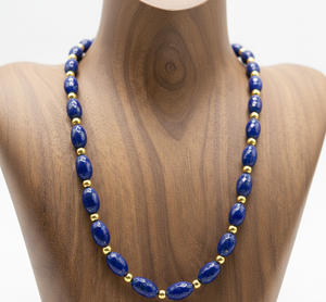 Collier pour femme RUdra de haute qualité, 18 pouces, argent 925, plaqué or 18 carats, design de fermoir artisanal, perles de lapis-lazuli naturelles, tendance - Product Image 4