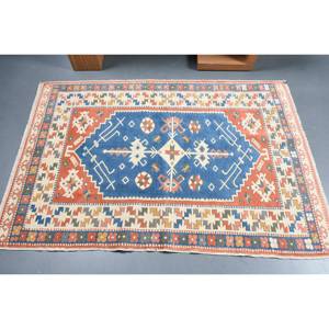 Kilim Bleu Rouge Grand Tapis 3.7X5.5 pieds Tissage Plat Laine Turque avec Support en Latex pour Couloir ou Chambre Effet 3D Peluche - Product Image 3
