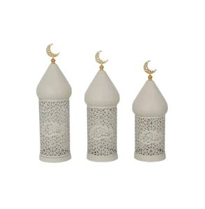Elegante Lámpara de Ramadán de Metal Blanco con Forma de Media Luna, Intrincados Relieves, Brillo Suave de Vela, para Decoración Festiva del Hogar y Regalos - Product Image 5
