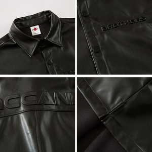 Logo personnalisé OEM pour hommes Chemise en cuir artificiel à manches courtes avec poche plaquée en cuir PU - Product Image 3