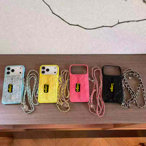 Funda de piel de moda con cadena cruzada y cordón para <span class=keywords><strong>iPhone</strong></span> 13 14 15 16 17 Pro Max, tarjetero, accesorios para fundas de teléfono - Product Image 1