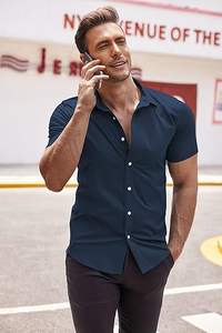 Chemise décontractée à manches courtes pour homme, légère, pour l'été, la plage, avec un seul bouton, pour les voyages en plein air et la mode quotidienne - Product Image 6