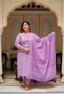 Kurta ปักลายดอกไม้ผู้หญิงตรงพร้อมกางเกงและ dupatta - Product Image 2