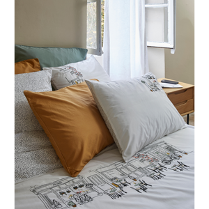 Parure de lit 4 pièces brodée 100 % coton, personnalisable avec logo, drap plat en PVC, taille King, style uni, couleur unie pour la maison - Product Image 1