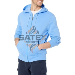 Winter Men's High Quality 100% Cotton Fleece Zipper Hoodie-Solid Color Embroidered 2 Pcs OEM Custom Service Wholesale - Product Image 5