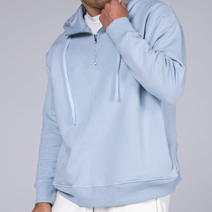 Sweat à capuche mi-zippé bio pour homme en molleton de coton, sweat-shirts personnalisés à capuche, pulls oversize à capuche - Product Image 1