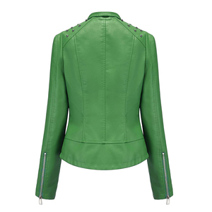 Chaqueta de Motociclista Verde de Cuero Genuino para Mujer, Chaqueta de Moto Ajustada con Tachuelas, Cierre de Cremallera, Manga Larga, Prenda Exterior Moderna, Pieza de Moda 2026 - Product Image 5