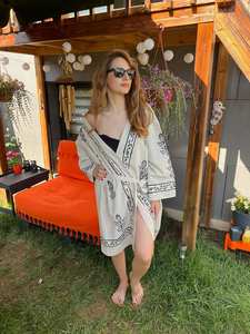 Kimono de algodón pintado a mano Boho Block Print Kaftan - Product Image 5