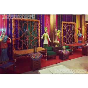 Punjabi tema boda Mehndi escenario decoración diseñador boda Mehndi escenario con estatuas Punjabi boda Sangeet escenario - Product Image 1