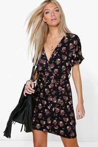 Robe décontractée pour femme en viscose, coupe ample, imprimé floral bohème, écologique, respirante, col cranté, mi-mollet, idéale pour l'été - Product Image 5