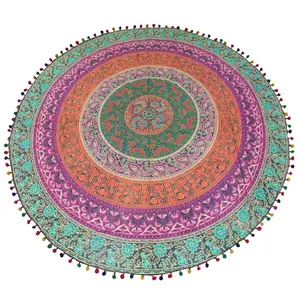 Rond Mandala Indien Hippie Boho Tapisserie Plage Pique-Nique Jeter Serviette Tapis Couverture Tenture Murale Roundie Décoration Murale - Product Image 1