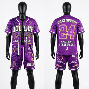 Ensemble short et maillot de baseball pour homme en polyester mesh GSM premium, couleur mauve crème, avec logo brodé. - Product Image 5
