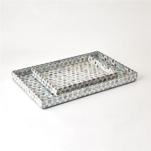 Elegante bandeja rectangular redonda de gama alta para servir madre perla mosaico incrustaciones té café servir hoteles restaurantes bodas fiestas - Product Image 1