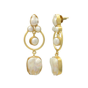 Pendientes de Perlas Naturales de Agua Dulce Blancas Oyster White, Estilo Cristiano Vintage, Chapados en Oro de 24K, Hechos a Mano, para Mujer, para Boda - Product Image 2
