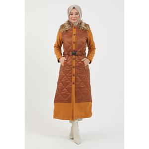 Manteau-robe boutonné pour femme, style quotidien, avec rembourrage en duvet 150g-200g, fusion sans couture et détection par aiguille - Product Image 1