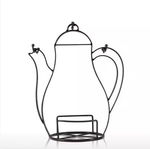 Tasse à café en forme de bouilloire en fil métallique vintage support d'arbre à double niveau pour garde-manger de comptoir utilisation pour verres à café tasses épices - Product Image 5