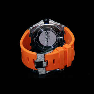 Medio Iced Out Hip Hop estilo lujoso reloj Moissanite diamante hecho a mano naranja caucho fecha función Movimiento de cuarzo para hombres y mujeres - Product Image 2
