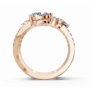 Anillo de diamantes cultivados en laboratorio con capas de perlas en oro amarillo, rosa y blanco de 9, 14 y 18 quilates para una elegancia nupcial moderna - Product Image 4