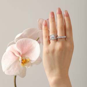 Ensemble de bagues de mariage Jeulia Halo en argent sterling avec coupe poire et alliance éternité - Product Image 6