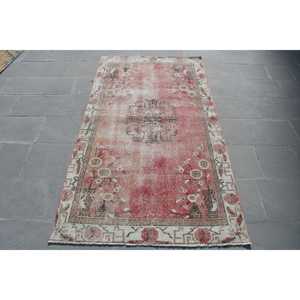 Tapis vintage 3,5 x 6,6 pieds, tapis d'inspiration turque, tapis oriental rouge et blanc - Product Image 1